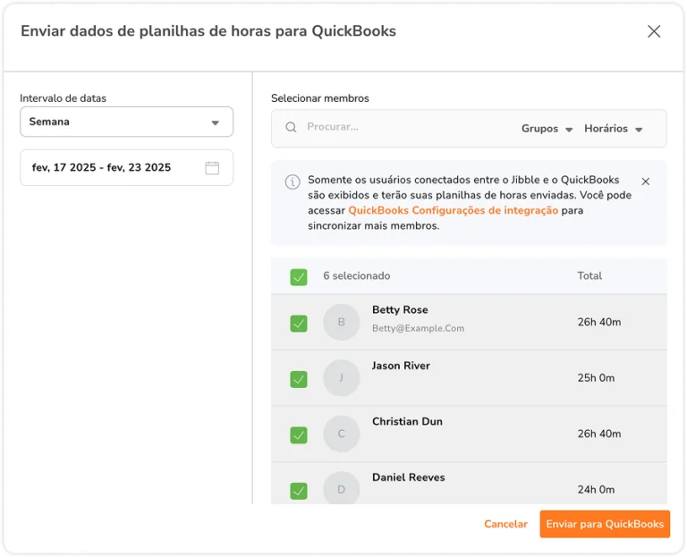 Sending timesheets to Quickbooks